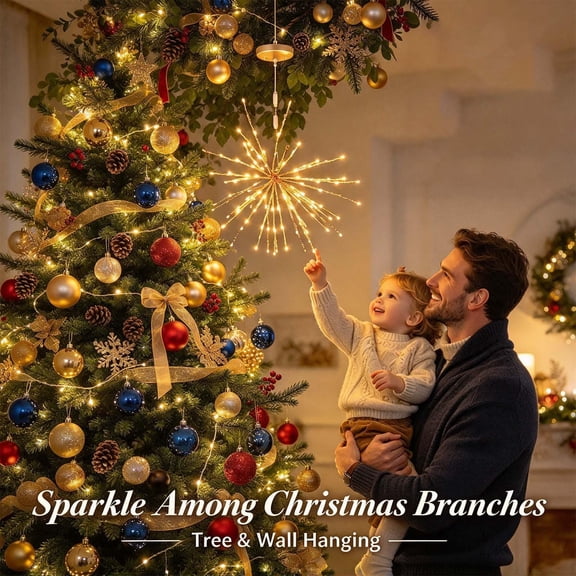 Pole Star Lights for Christmas Tree, DIY Bendable LED Star Light, Warm Golden Glow Fairy Lights, Waterproof DIY Hanging Lights for Tree and Christmas Tree Topper, Holiday Wall and Ceiling Decor