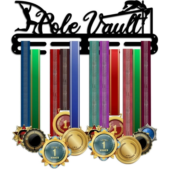 Pole Vault Medal Holder Athletics Medal Hanger Display Rack Wall Mount Hanger Decor Trophy Shelf Tiered Award Rack Award Ribbon Hanger for Over 50 Medals Easy to Install 15.75 Inch DIY