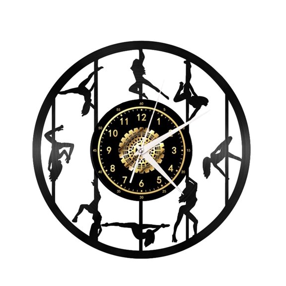 Pole dance Ribbon dance Yoga Vintage Black Vinyl Record Wall Clock Wall Art 3D Modern Design Office Bar Room Home Decor Gift