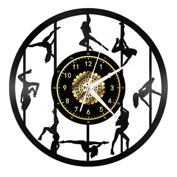 Pole dance Ribbon dance Yoga Vintage Black Vinyl Record Wall Clock Wall Art 3D Modern Design Office Bar Room Home Decor Gift