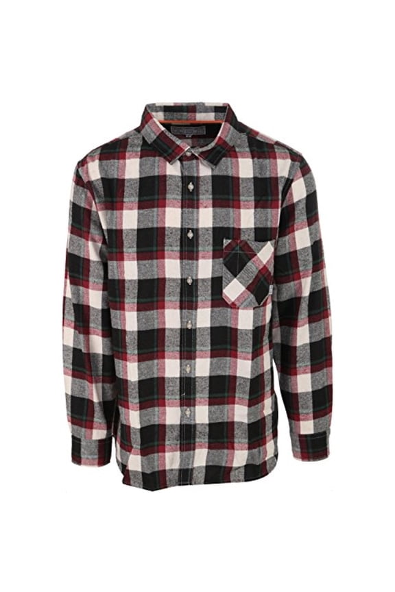 Men's Long Sleeve Button Up | Black/Brick Plaid, Large