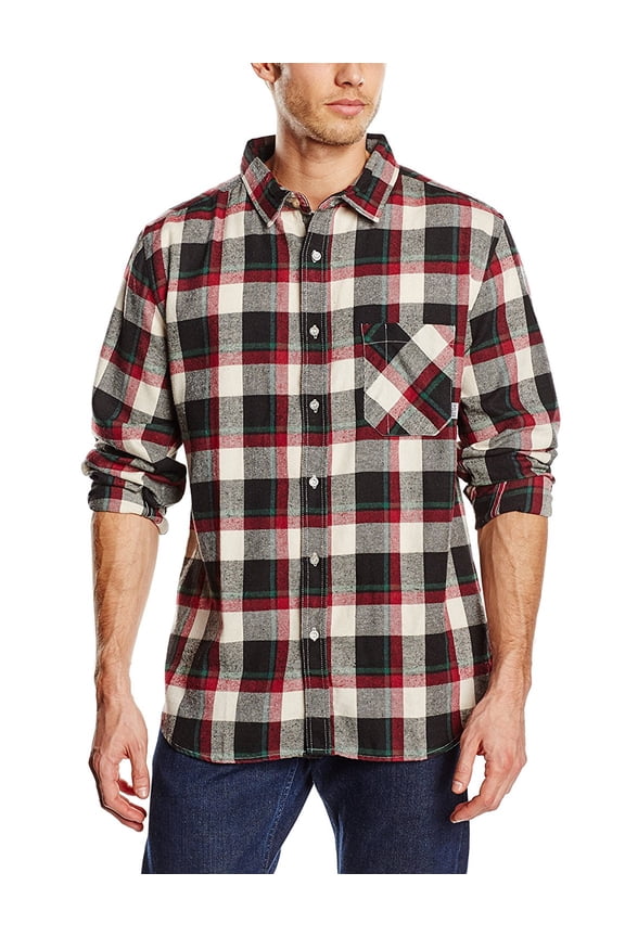 Men's Long Sleeve Button Up | Black/Brick Plaid, Small