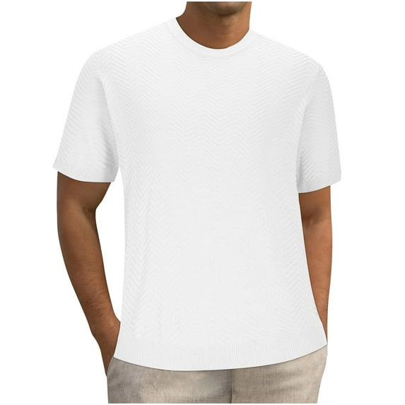 Poleras De Algodon Para Hombres T Shrit Mens Textured Knitted Shirts Casual Muscle Round Neck Work Office T-Shirt Summer Solid Color Short Sleeve Basic Tee Tops