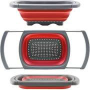 Polerce Red Silicone Food Strainer Over the Sink Collapsible Colander, 6-Quart