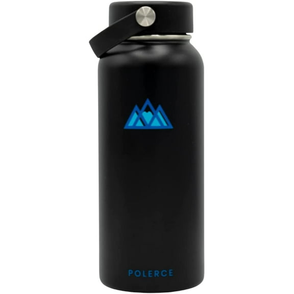 Polerce Sports Vacuum Insulated Water Bottle - Stainless Steel Double Wall Stays Hot or Stays Cold - 32 Oz - Black