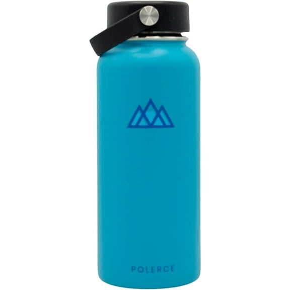 Polerce Sports Vacuum Insulated Water Bottle - Stainless Steel Double Wall Stays Hot or Stays Cold - 32 Oz - Blue