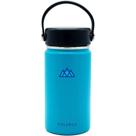 Polerce Sports Vacuum Insulated Water Bottle - Stainless Steel Double Wall Stays Hot or Stays Cold - Coffee Thermos - 12 Oz - Light Blue