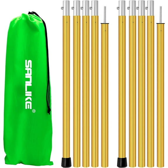 SAN LIKE Tent Poles Tarp Poles Adjustable 75 inches Aluminum Tent Pole for Tarp Telescoping Easy Adjustable&Collapsible Camping Tarp Pole,Set of 2 (5 Sections & Yellow)