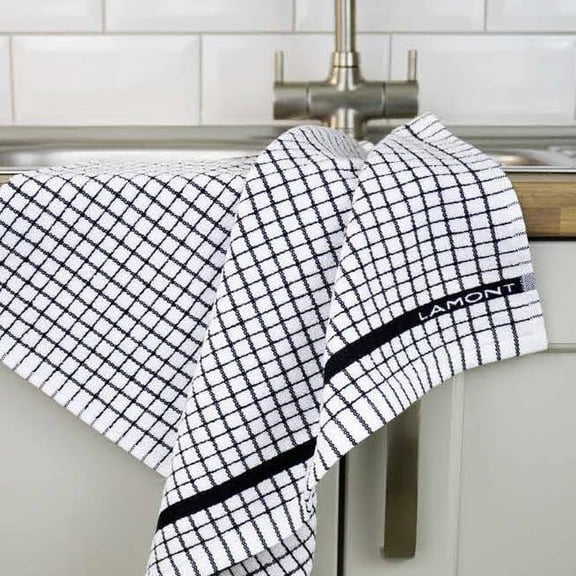 Poli-Dri Cotton Tea Towel Kitchen Linens 6-Pack White/Black by Samuel Lamont