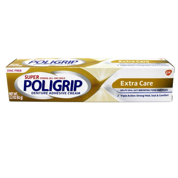 Super Poligrip Extra Care Denture and Partials Adhesive Cream, 2.2 oz