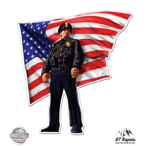 Police American Flag - 5" Vinyl Sticker - For Car Laptop I-Pad - Waterproof Decal