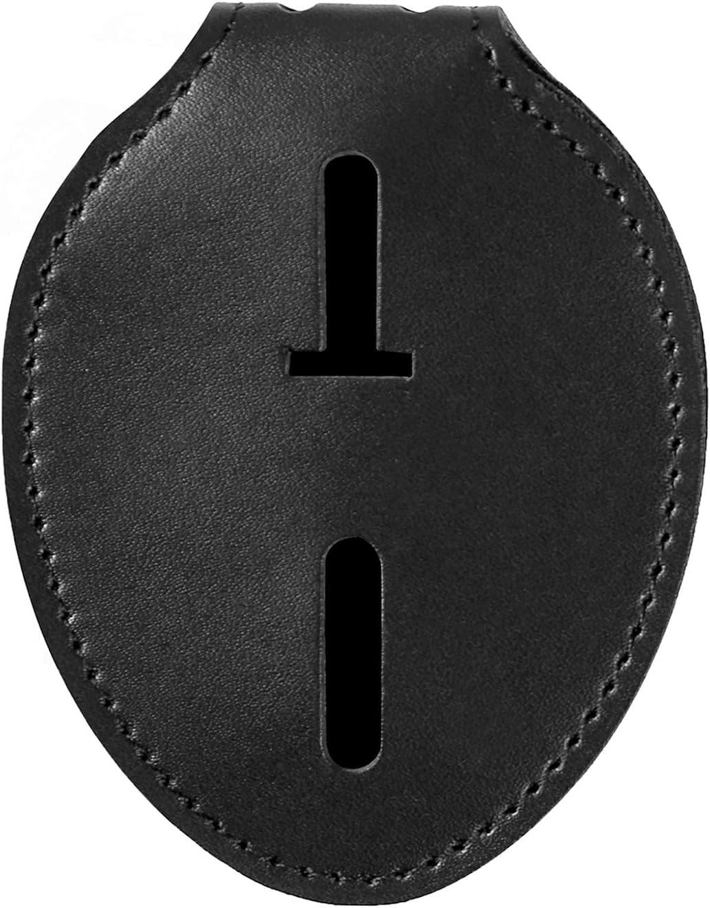 Police Badge Holder - Cowhide, Universal, Black, Law Enforcement, Metal Clip and Chain Included