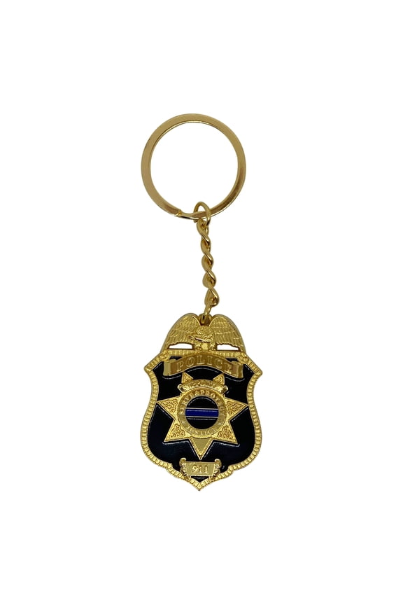 Police Badge Support Gold Key Chain