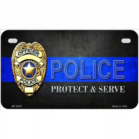 Police Badge Thin Blue Line Metal Novelty License Plate 7" x 4" Motorcycle (MP)