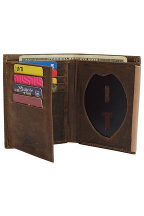 Police Badge Wallet Bifold RFID Full Grain Genuine Leather, Fits Any Shape Badge with a Pin Back