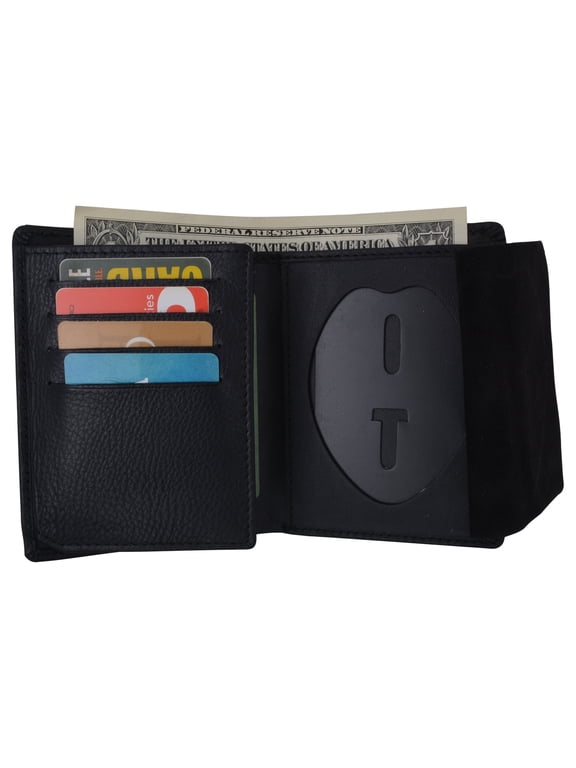 Police Badge Wallet Bifold RFID Full Grain Genuine Leather, Fits Any Shape Badge with a Pin Back