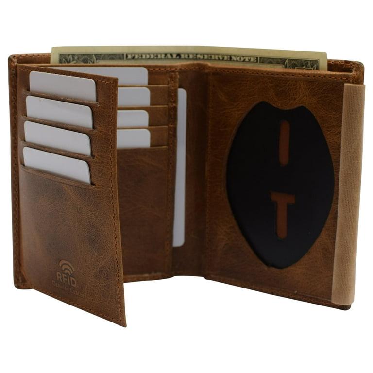 Police Badge Wallet Bifold RFID Full Grain Genuine Leather, Fits Any Shape  Badge with a Pin Back