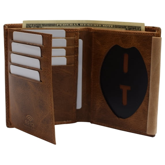 Police Badge Wallet Bifold RFID Full Grain Genuine Leather, Fits Any Shape Badge with a Pin Back
