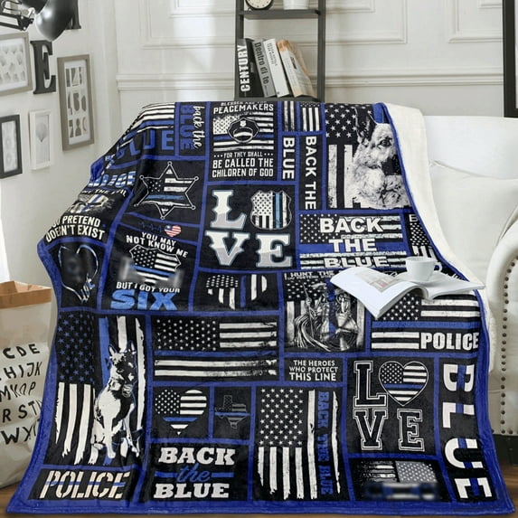 Police Blanket Flannel Throw Blanket Retirement for Dad Husband Son Boyfriend Convenient Comfortable All Seasons Super Soft Bed Sofa Couch Foldable Unisex 40x50 Inch