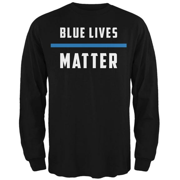 Police Blue Lives Matter Thin Blue Line Black Adult Long Sleeve T-Shirt - Medium
