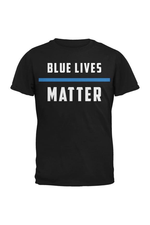 Police Blue Lives Matter Thin Blue Line Black Adult T-Shirt - X-Large