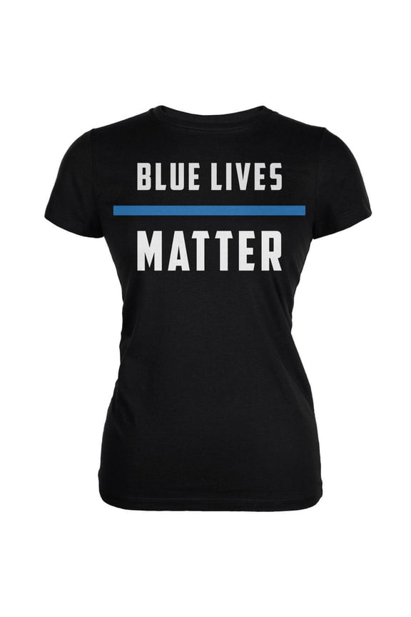 Police Blue Lives Matter Thin Blue Line Black Juniors Soft T-Shirt - Large