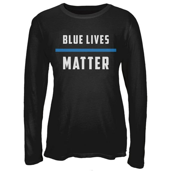 Police Blue Lives Matter Thin Blue Line Juniors Long Sleeve T-Shirt Black SM