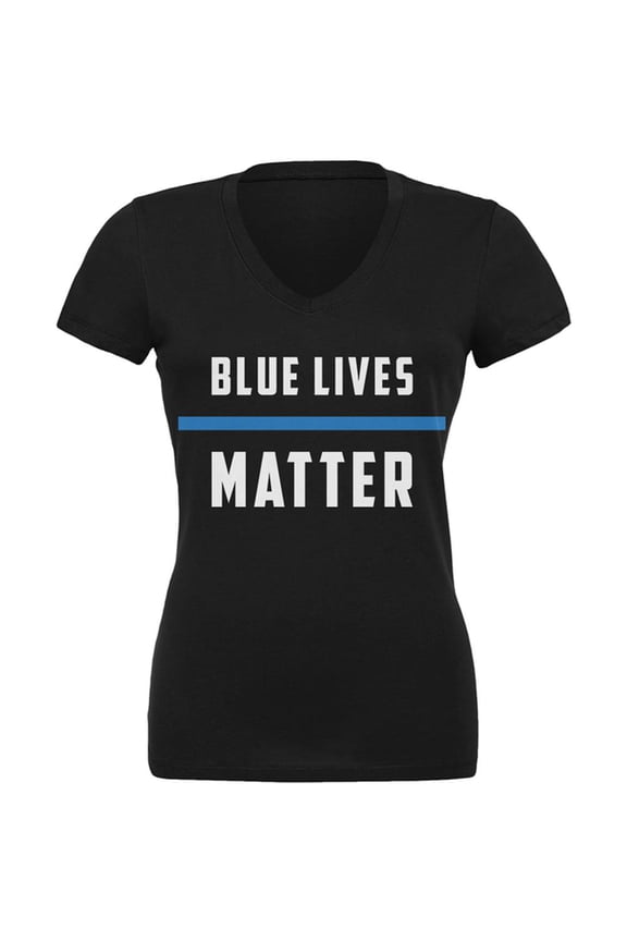 Police Blue Lives Matter Thin Blue Line Juniors V-Neck T Shirt Black LG
