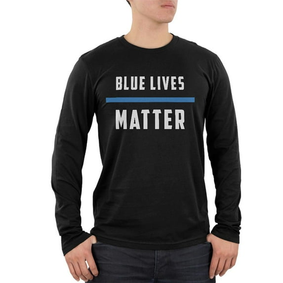 Police Blue Lives Matter Thin Blue Line Mens Soft Long Sleeve T Shirt Black 2XL