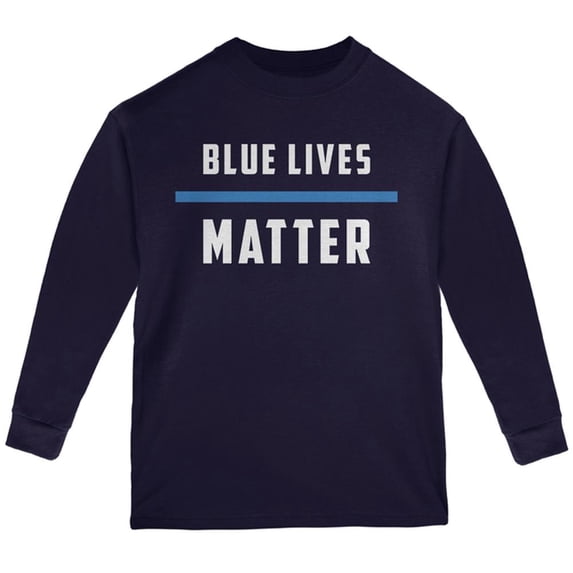 Police Blue Lives Matter Thin Blue Line Youth Long Sleeve T Shirt Navy YSM