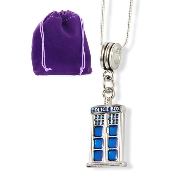 Police Box Necklace | Merchandise for the Famous Doctor TV Show with a Beautiful Silver and Blue Police Box Charm a Great Gift for Women Men Boyfriend Girlfriend or Fans of the TV Show