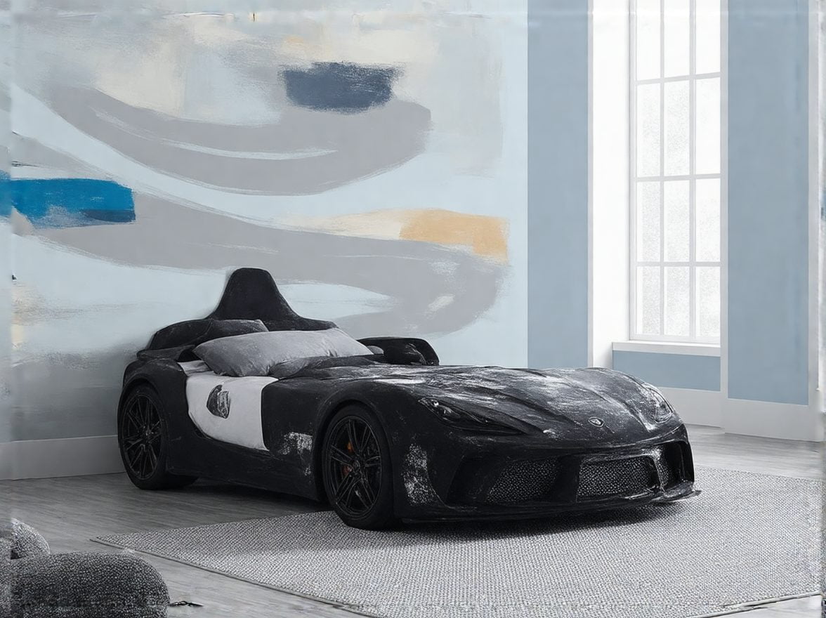 Police Car Bed - Twin Size - Magnetic Doors, LED Lights & Race Car Design