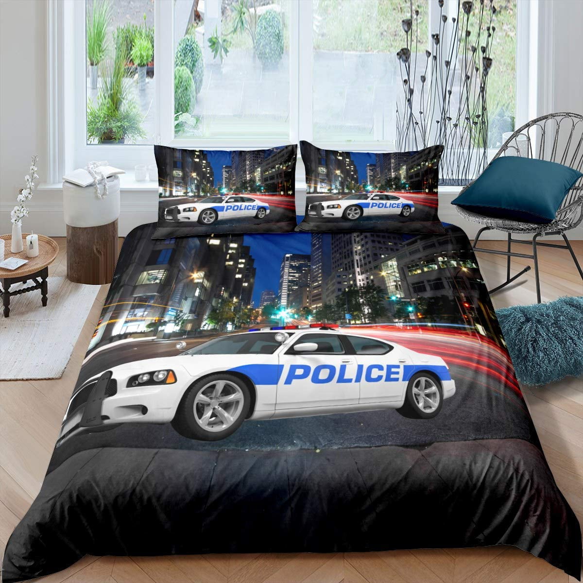 Police Car Duvet Cover Set Boys Cartoon Car Bedding Sets Full Size