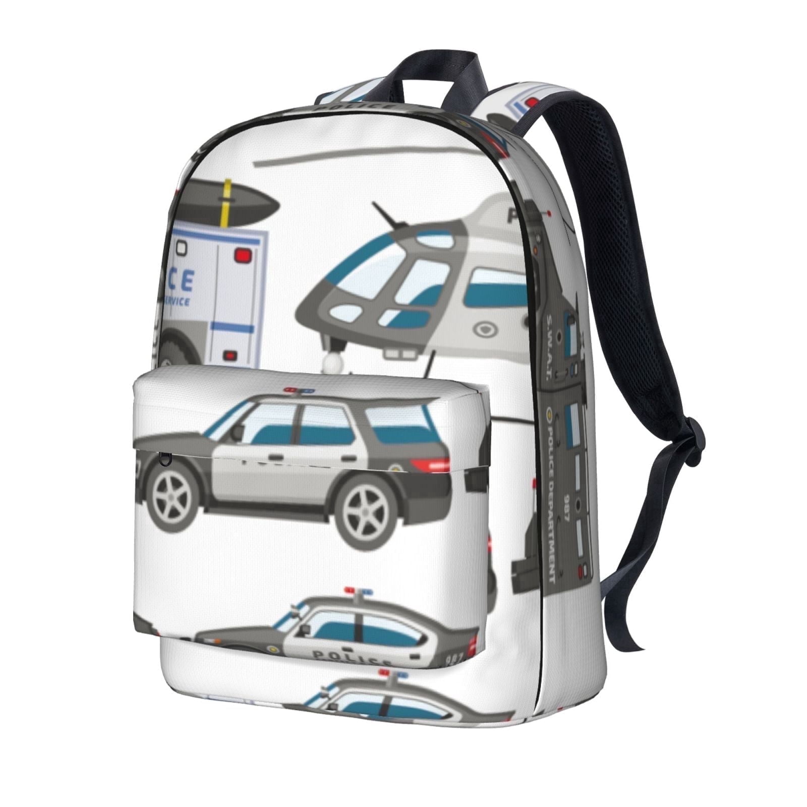 Police Car Backpack Vehicle Canvas Shoulder Daypack BookBag With Multiple Pockets Casual Lightweight Travel Hiking Bags