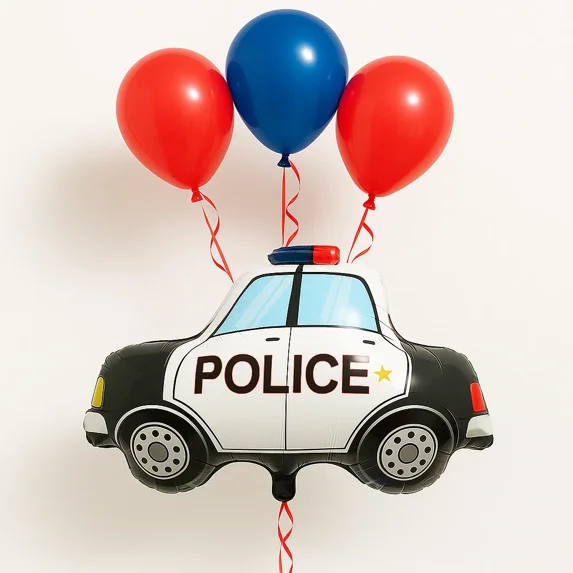 Police Car Foil Balloon Bouquet Birthday Party Decor Red Blue Balloons
