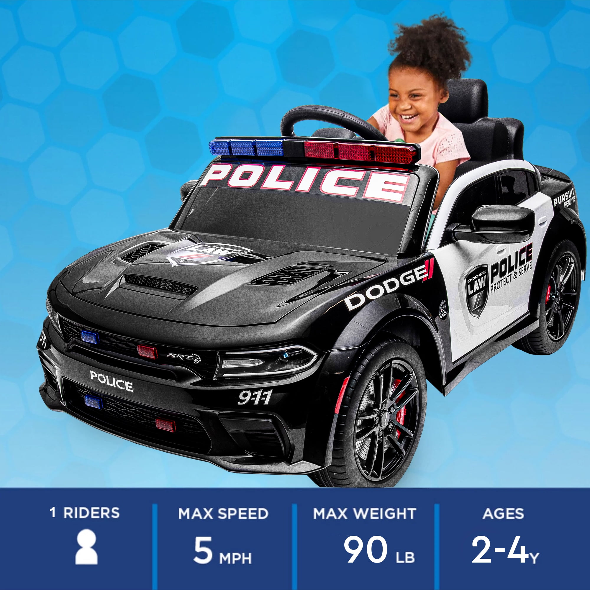 Police Car Ride On, 12V Electric Cop Car for Kids with Remote Control,3