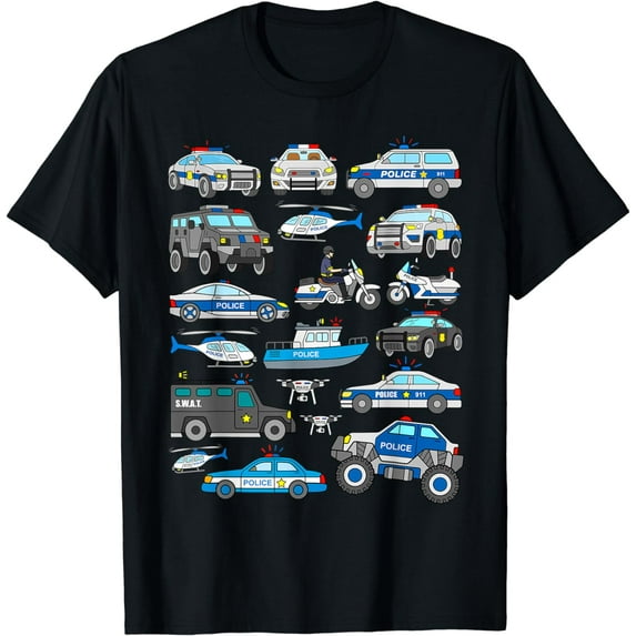 Police Car Shirt for Boys Cop Vehicles Toddler SWAT Truck T-Shirt