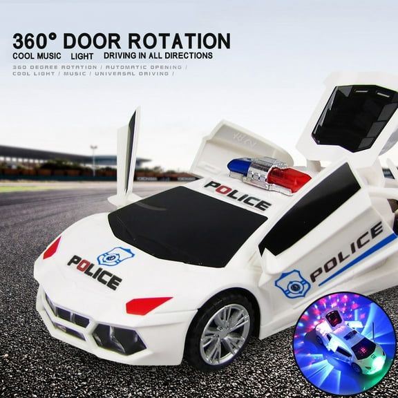 Police Car Toy Plastic Pursuit Rescue Vehicle with Sirnes Sound and Light - Door Opening Spin Toy for Outdoor Indoor Kids Gifts