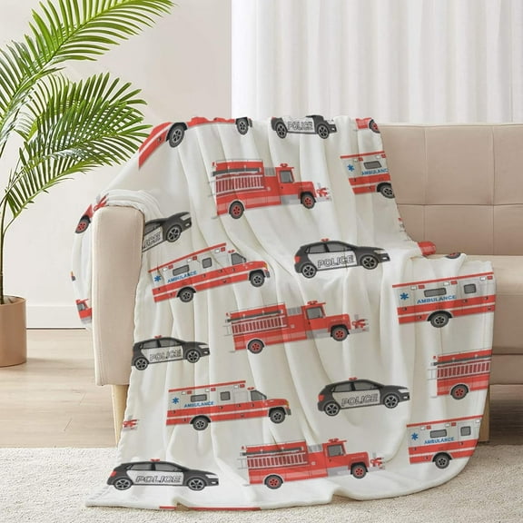 Police Cars Ambulance Firetruck Flannel Lightweight Blankets Quilt Plush Fleece Soft Bedding Throw Blanket for Couch and Bed 40"x30" for Pet
