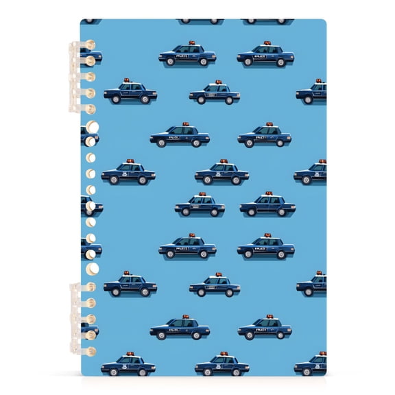 Police Cars Pattern A5 Notebook Refillable 60 Sheets Detachable Ring Binder PP Cover Journal