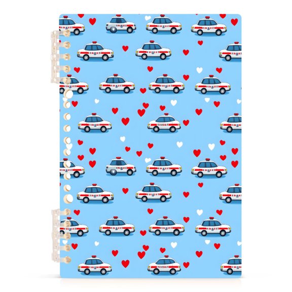 Police Cars Pattern A5 Notebook Refillable 60 Sheets Detachable Ring Binder PP Cover Journal