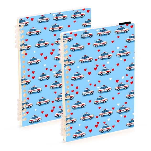 Police Cars Pattern A5 Notebook Set of 2 Refillable 60 Sheets Detachable Ring Binder PP Cover Journal