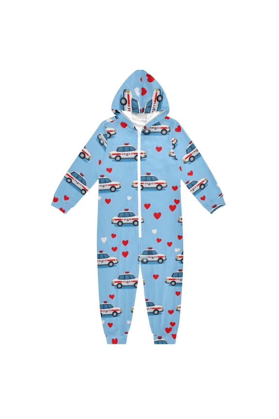 Police Cars Pattern One Piece Pajamas Soft Jumpsuit Cozy Sleep and Play Romper Zipper and Pockets 4T