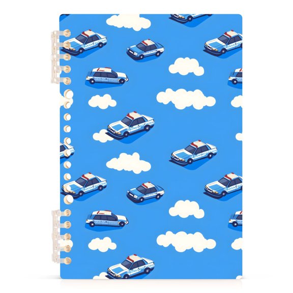 Police Cars and Cloud Pattern A5 Notebook Refillable 60 Sheets Detachable Ring Binder PP Cover Journal