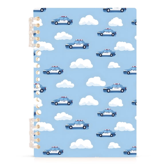 Police Cars and Cloud Pattern A5 Notebook Refillable 60 Sheets Detachable Ring Binder PP Cover Journal