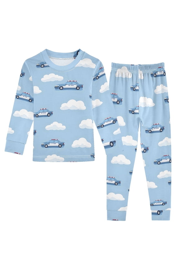 Police Cars and Cloud Pattern Cotton Pajamas 2 Piece Set Sleepwear Soft and Comfortable Homewear Nightwear