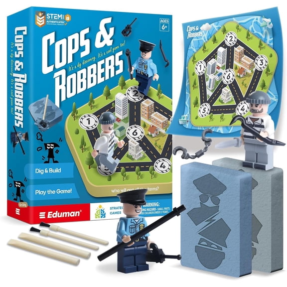 Piano Potato Cops and Robbers Dig Kit for Kids | 2 in 1 Dig Kit and Board Game for Kids | STEM Strategy Board Games for Kids, Police Toy Excavation Kit for Boys Girls Ages 6-12