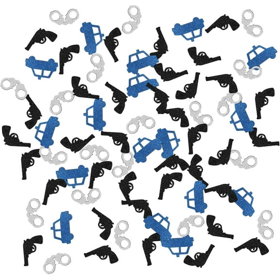 Police Confetti Black Glitter, Pistol Handcuffs Confetti, Baby Shower, Police Graduate Paper Scatter, Policemen Boys Birthday Table Decorations, 120pcs