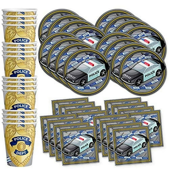 Police Cop Birthday Party Supplies Set Plates Napkins Cups Tableware Kit for 16