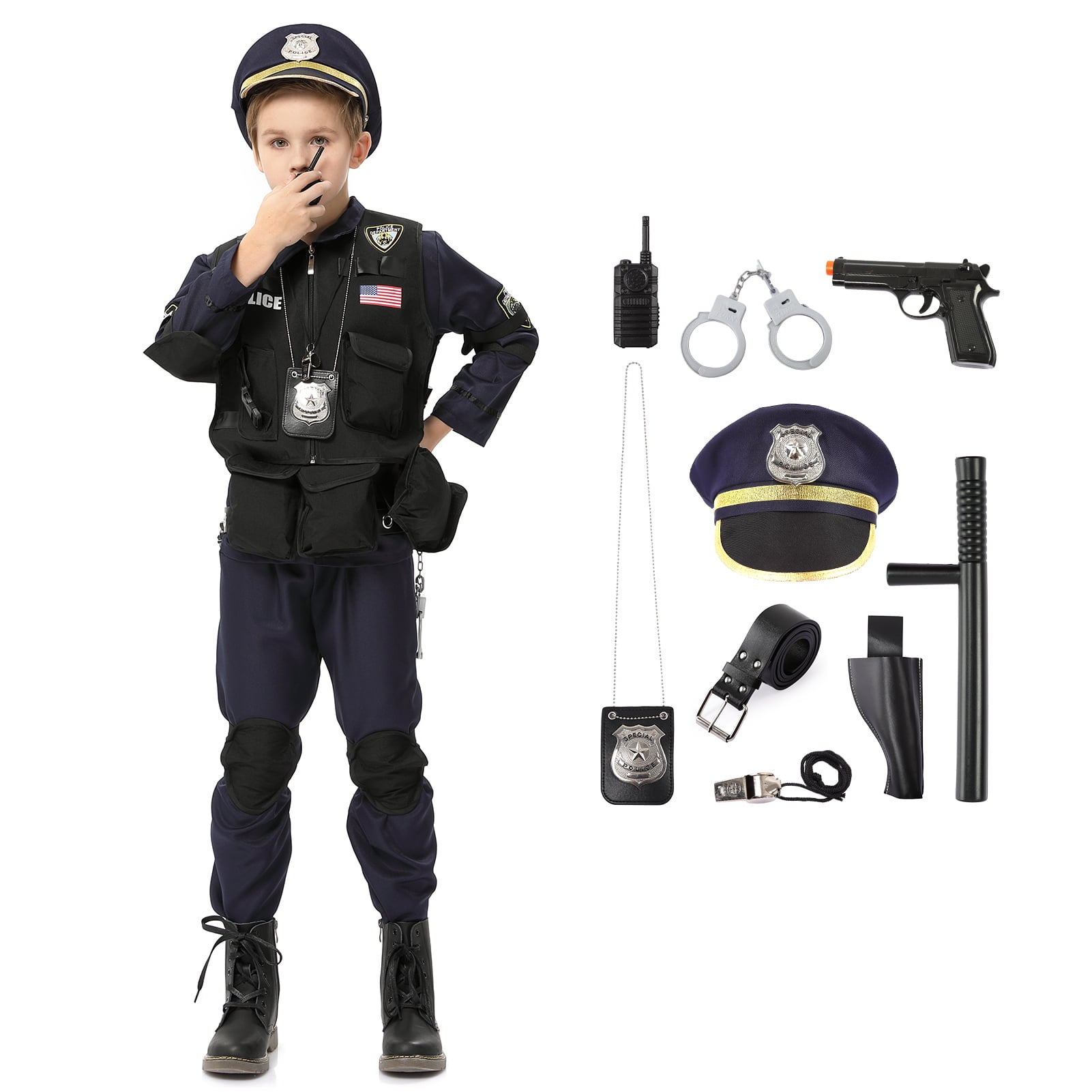 Police Costume for Boys, Halloween Police Role Play Officer Costume